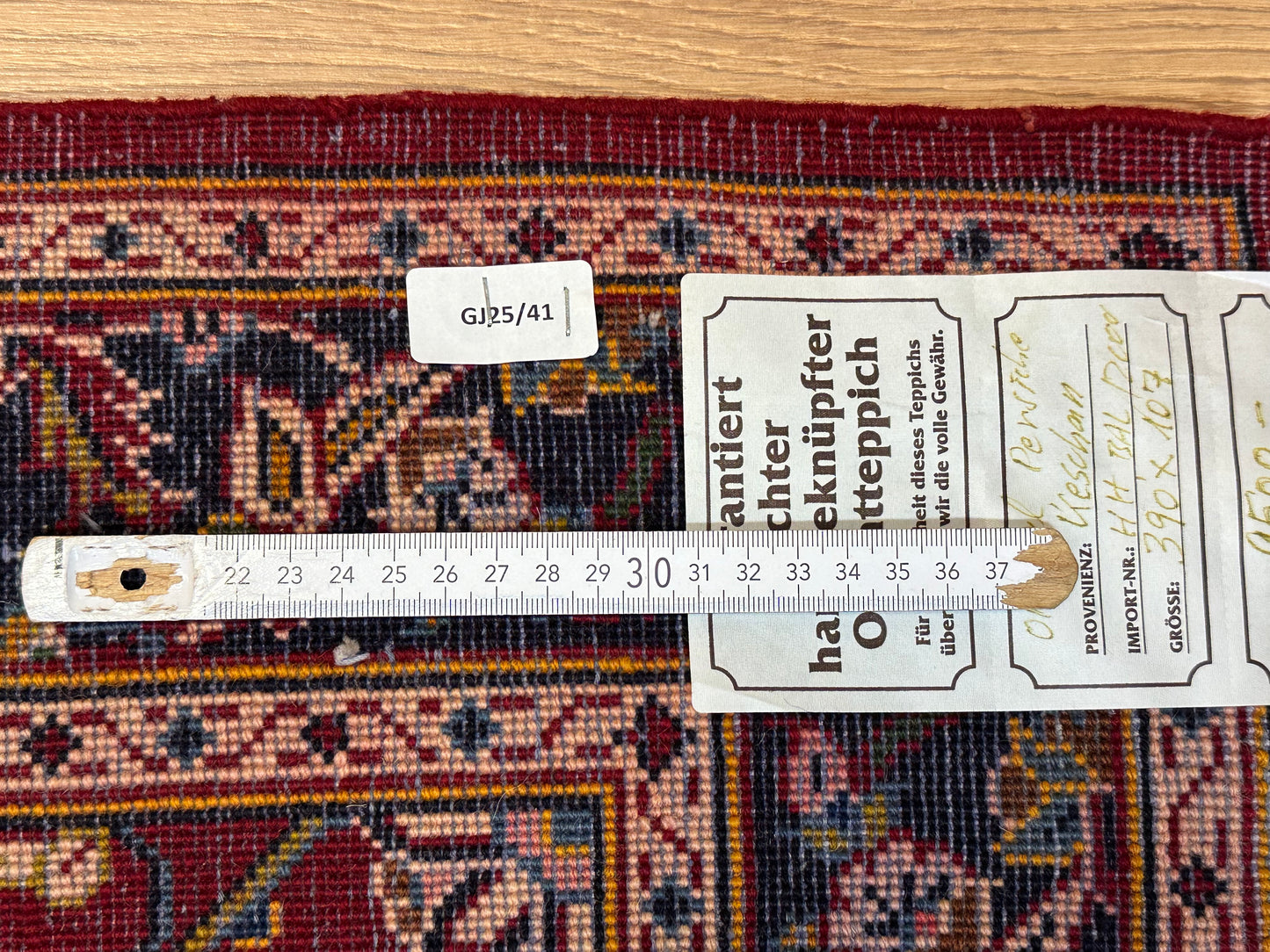 Keschan Läufer Schurwolle Rot mit floralem Rankenmuster