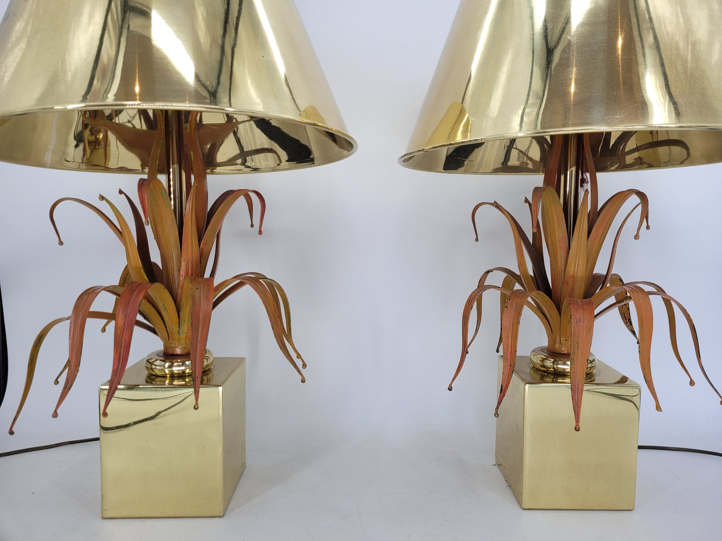 Zwei Hollywood Regency Palmen Tischlampen