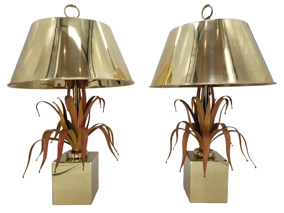 Zwei Hollywood Regency Palmen Tischlampen