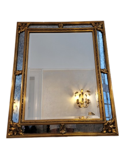 Großer Vintage Spiegel mit Facettenschliff Handgeschnitzt