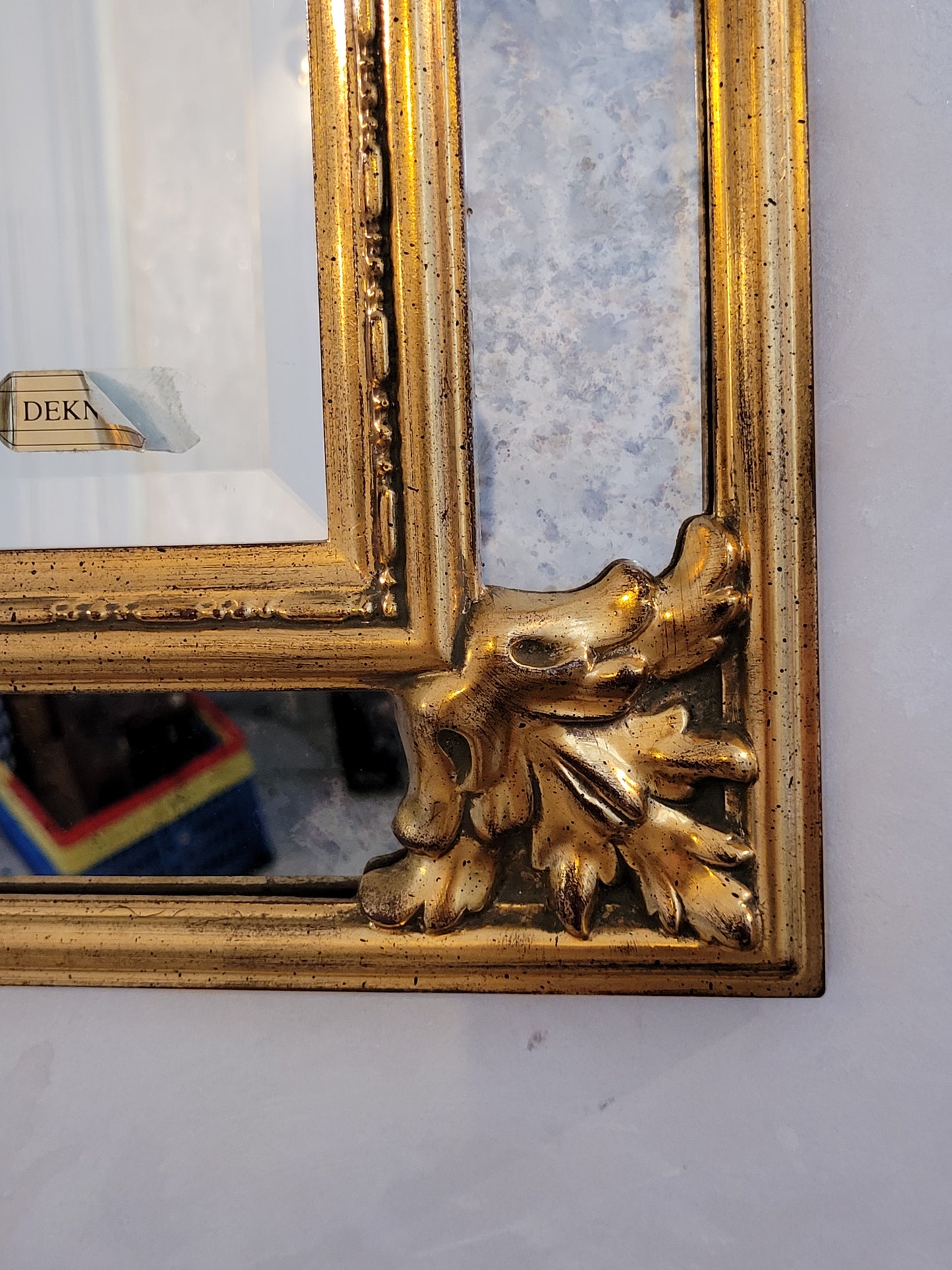 Großer Vintage Spiegel mit Facettenschliff Handgeschnitzt
