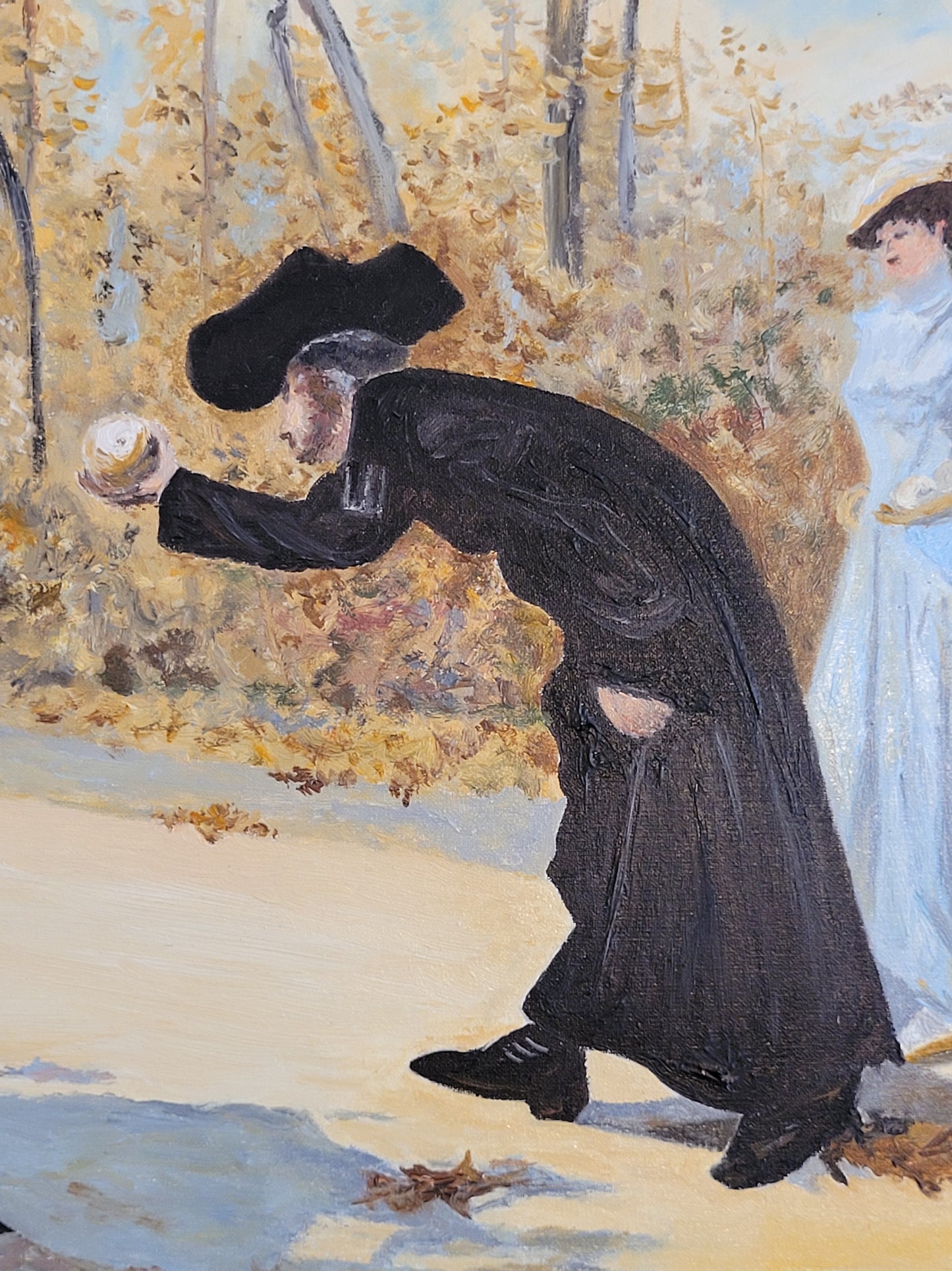 Monogramm S.W. (XX) Ölgemälde Sommerliche Boccia Partie 61x91cm