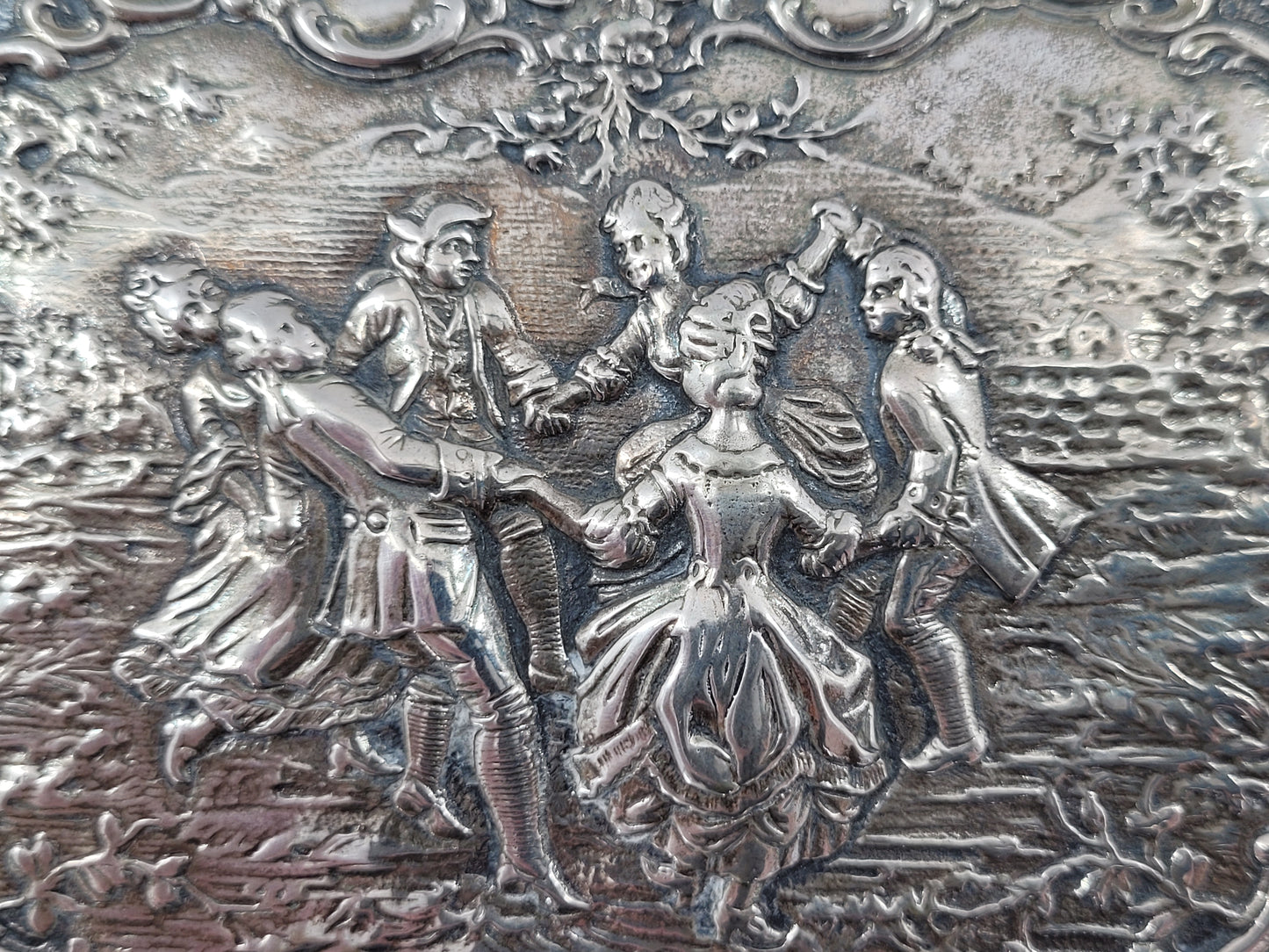 Silber Schatulle 800er Silber mit Reliefarbeiten Rokoko
