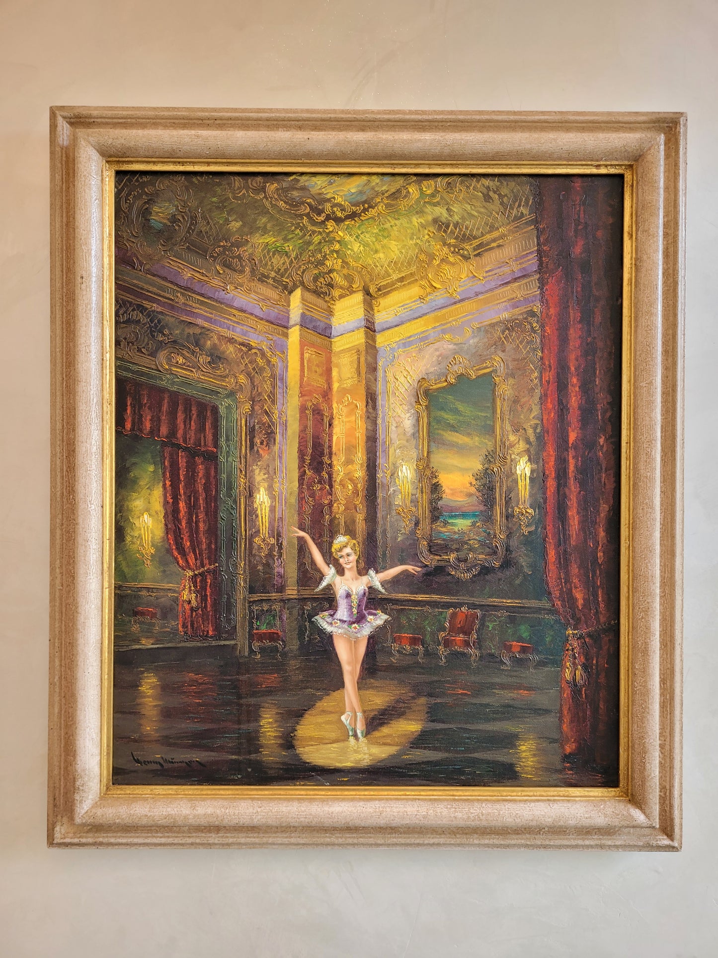 Heinz Münnich (1921-1978) - Ölgemälde Ballerina im Schlosssaal 72x62cm
