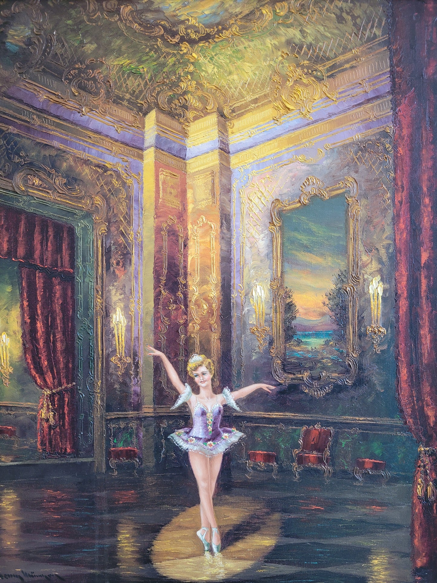 Heinz Münnich (1921-1978) - Ölgemälde Ballerina im Schlosssaal 72x62cm