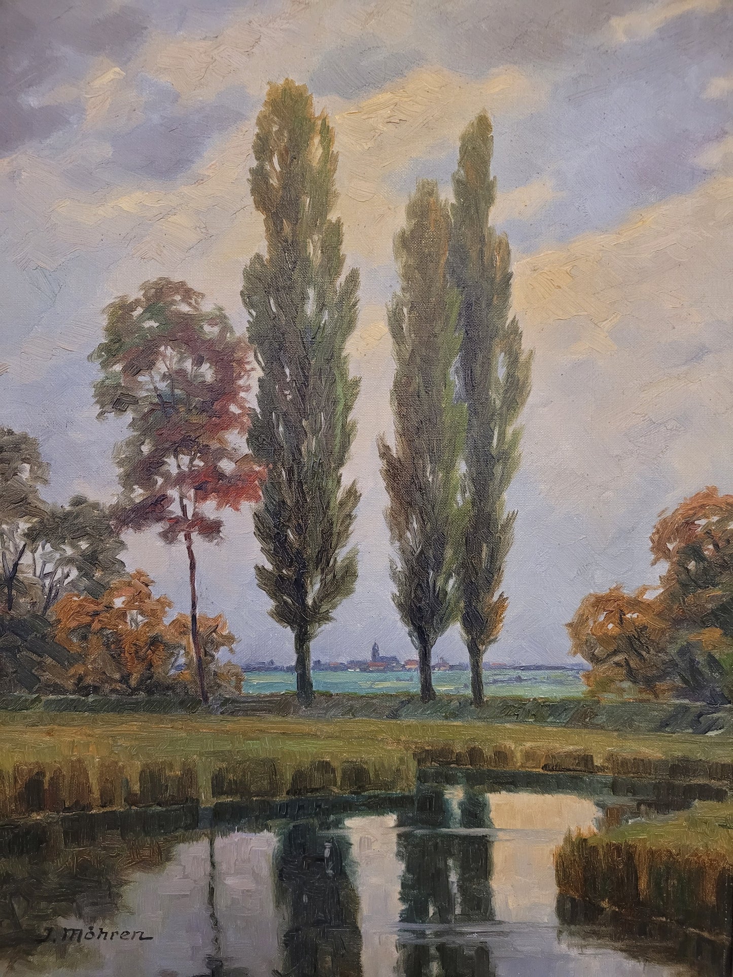 Jean Möhren (1876-?) Ölgemälde Landschaft mit Fluss 88x74cm