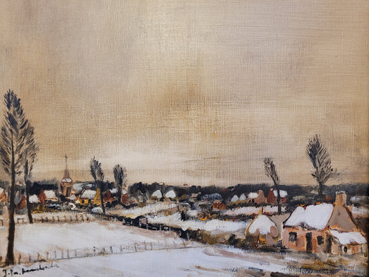 Deutsche Schule (XX) Ölgemälde Winterlandschaft Handsigniert 55x65cm