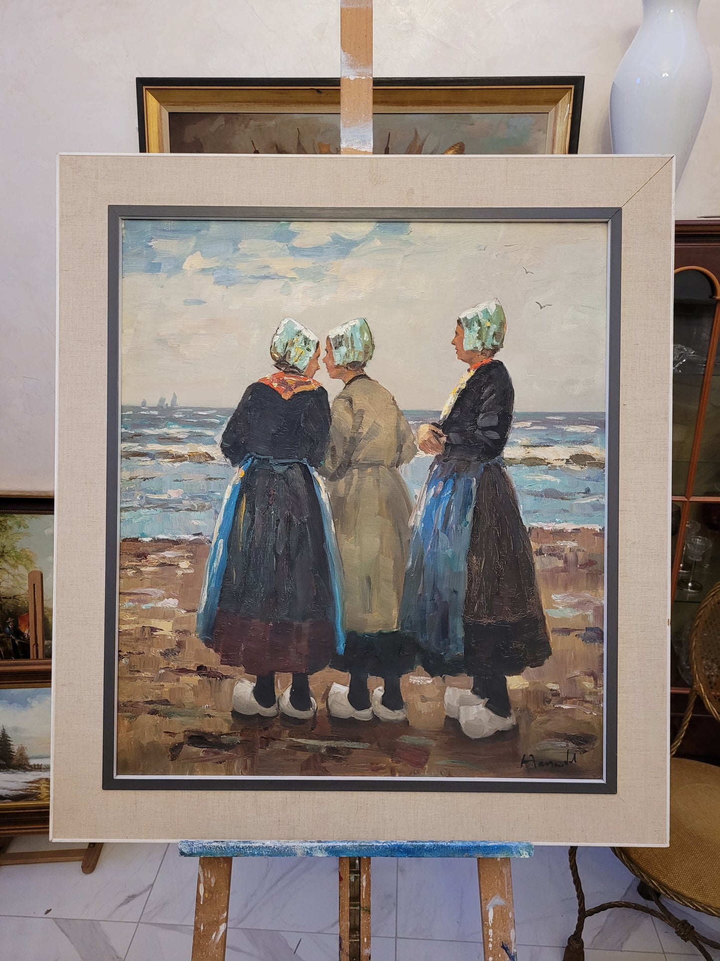 Harry Haerendel (1896-1991) Ölgemälde Friesische Frauen am Strand