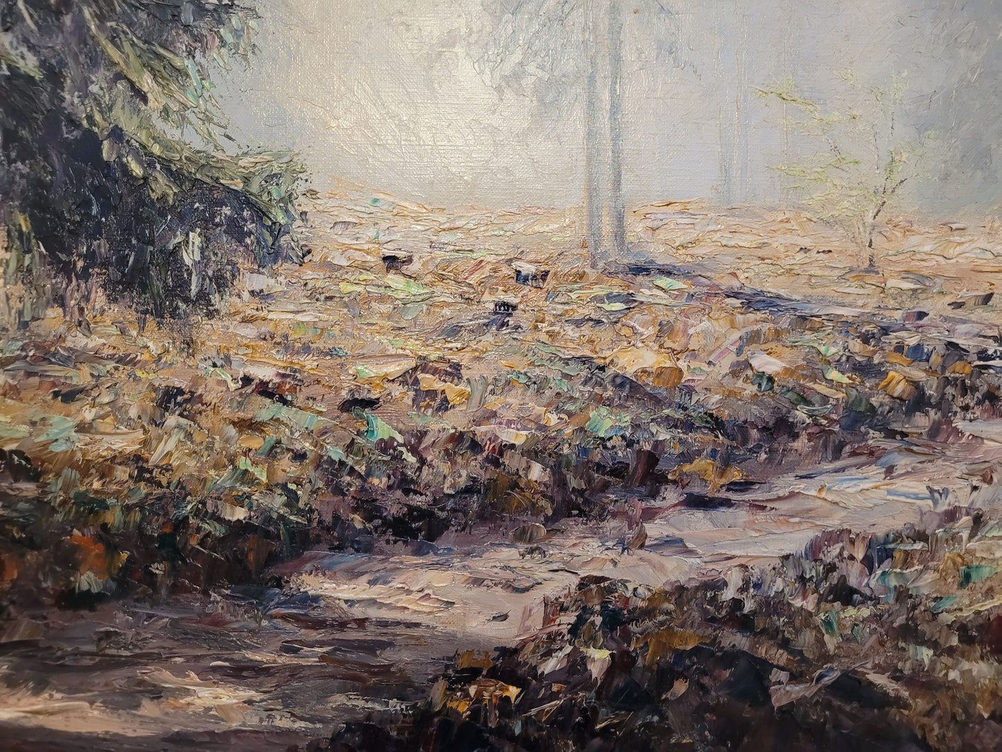 Europäische Schule (XX) Ölgemälde Handsigniert Waldlandschaft 82x92cm