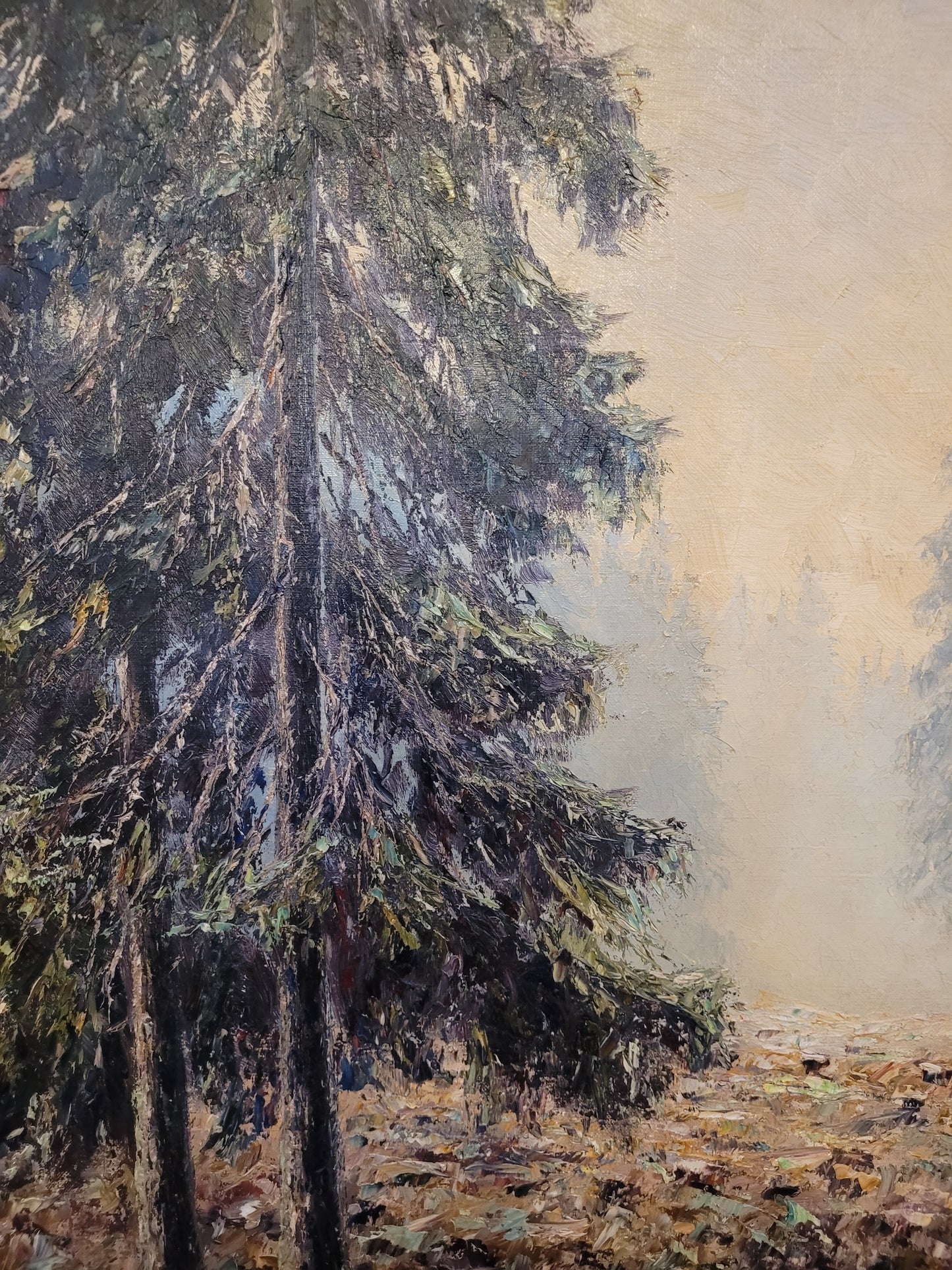 Europäische Schule (XX) Ölgemälde Handsigniert Waldlandschaft 82x92cm