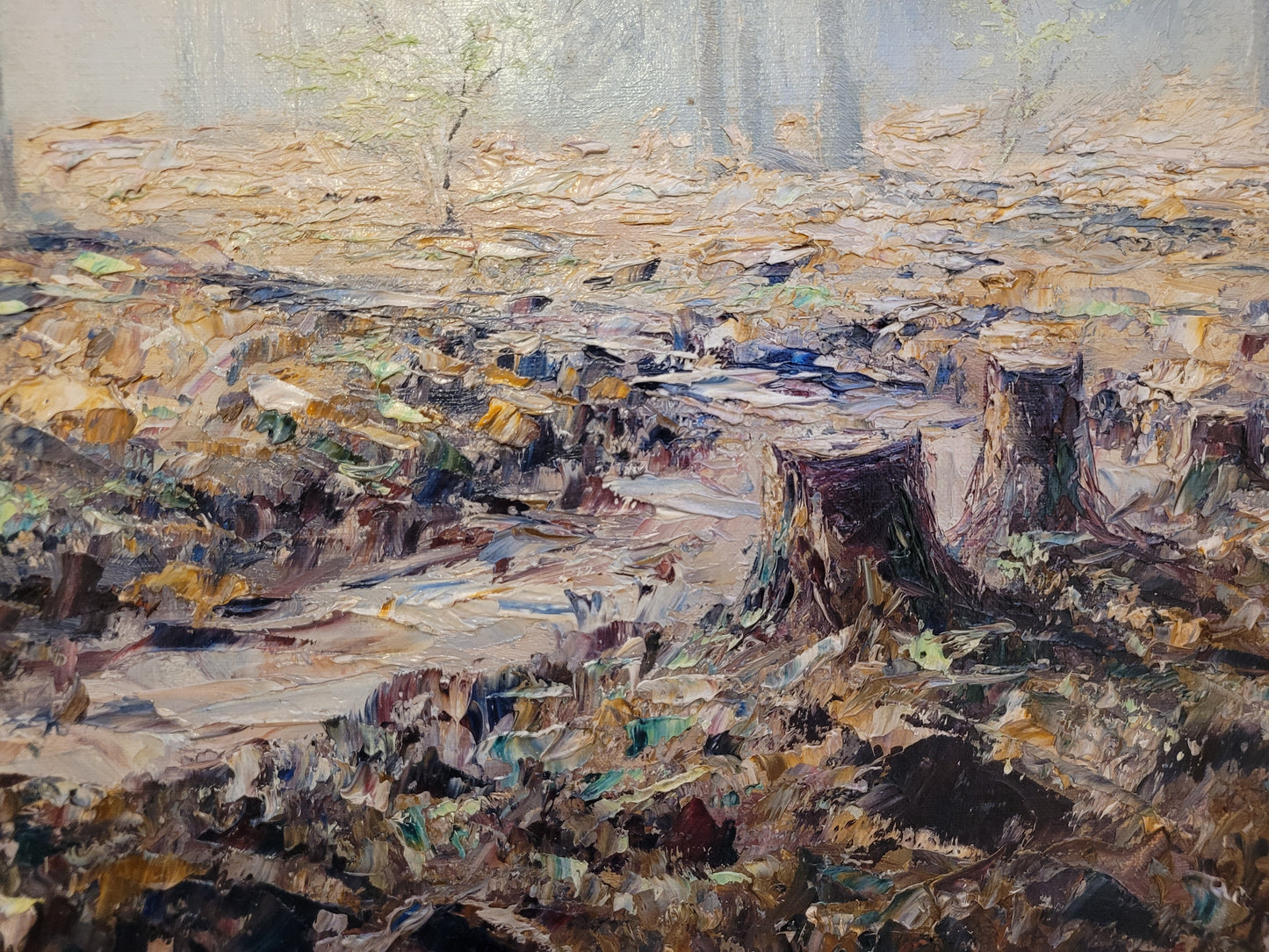 Europäische Schule (XX) Ölgemälde Handsigniert Waldlandschaft 82x92cm