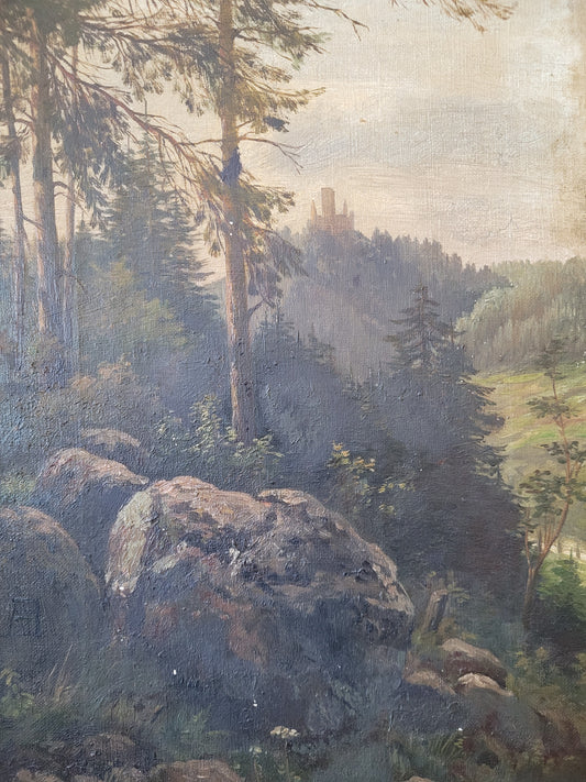 Monogramm AZ (XX) Ölgemälde Romantische Landschaft 53x41cm