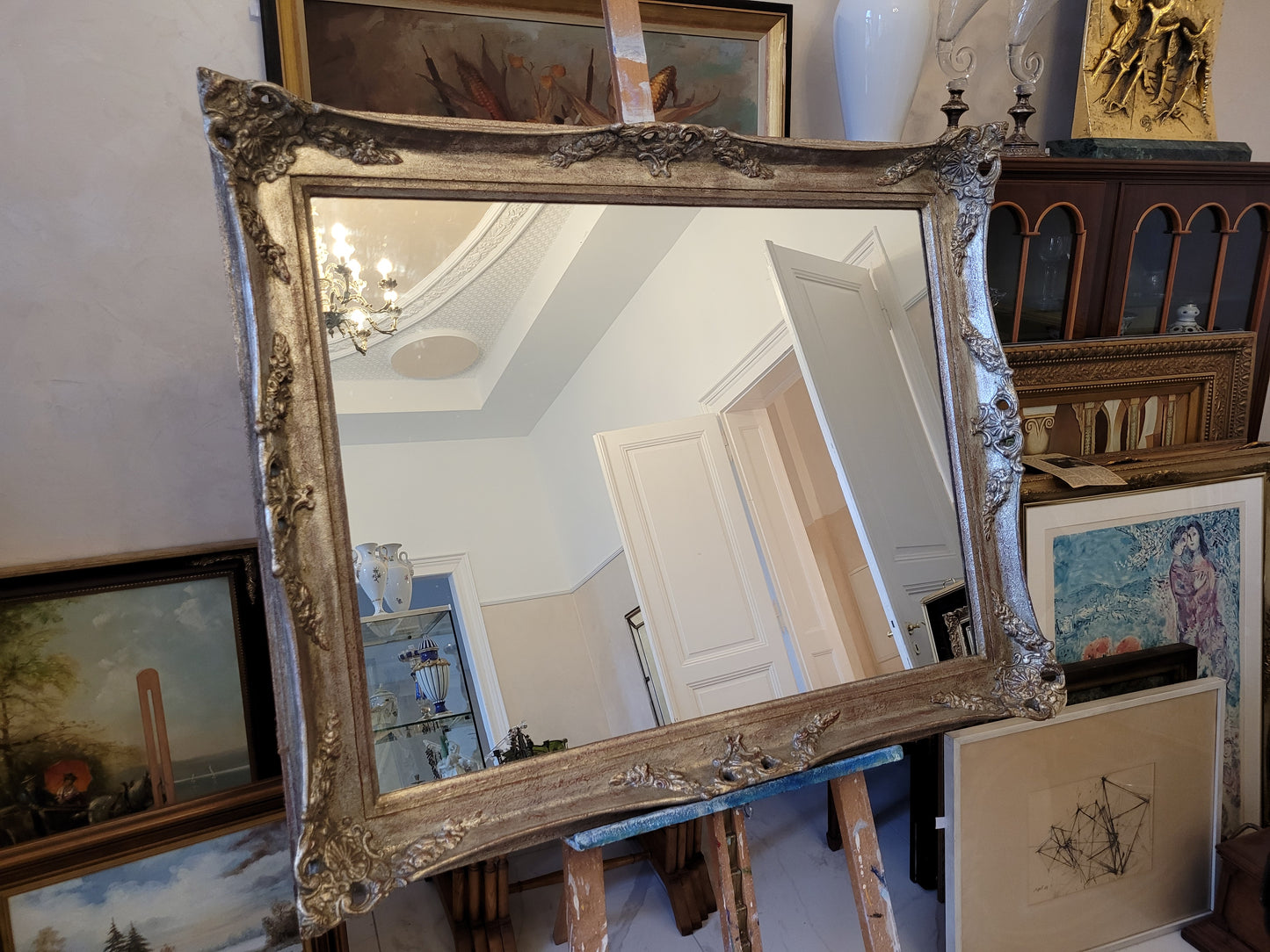 Großer Silber Barock Spiegel Vintage 89x110cm