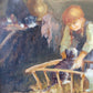 Deutsche Schule (XX) Ölgemälde Handsigniert Mädchen mit Kätzchen 30x37cm