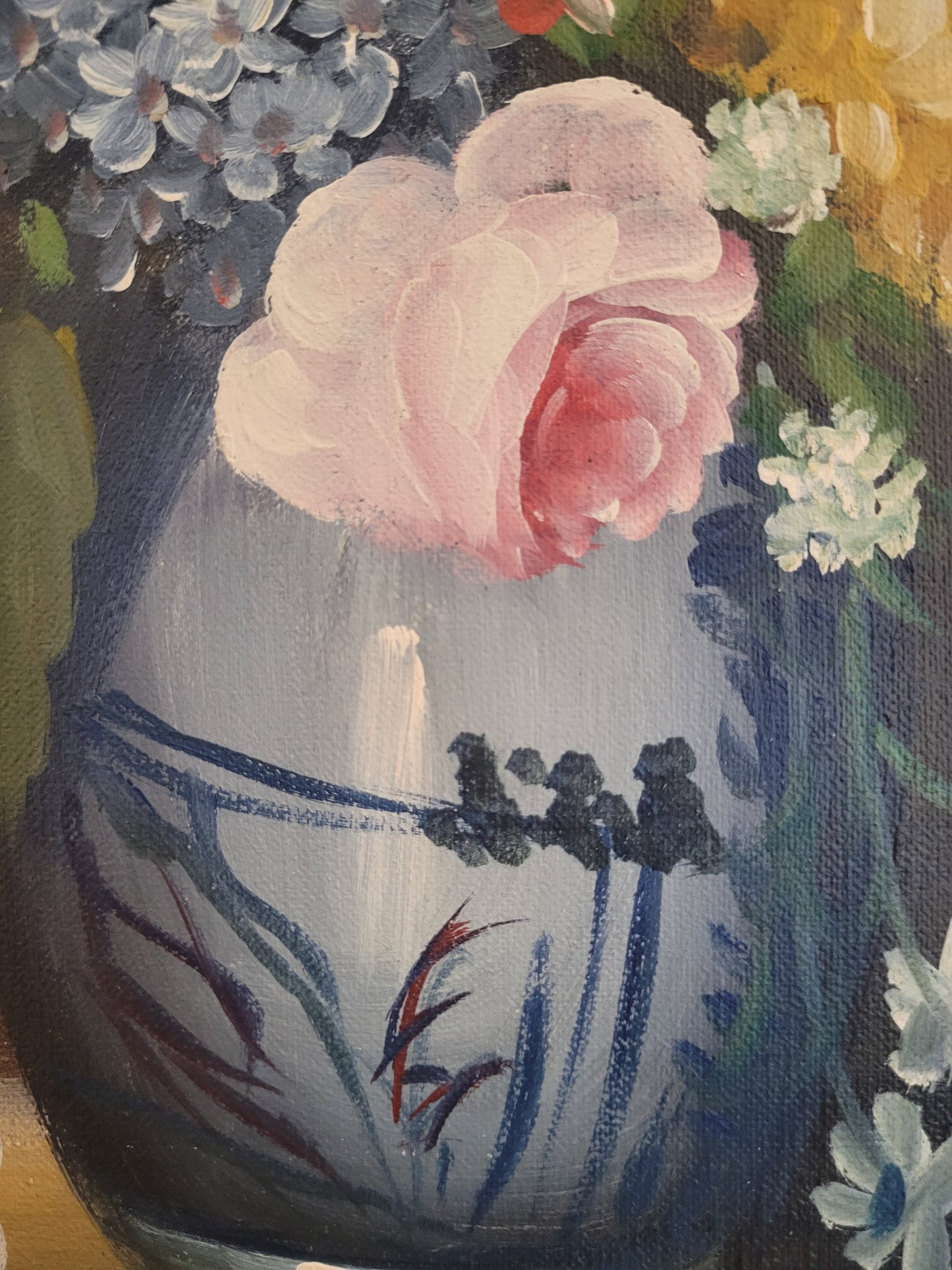 Europäische Schule (XX) Ölgemälde Blühendes Blumenstillleben 72x62cm