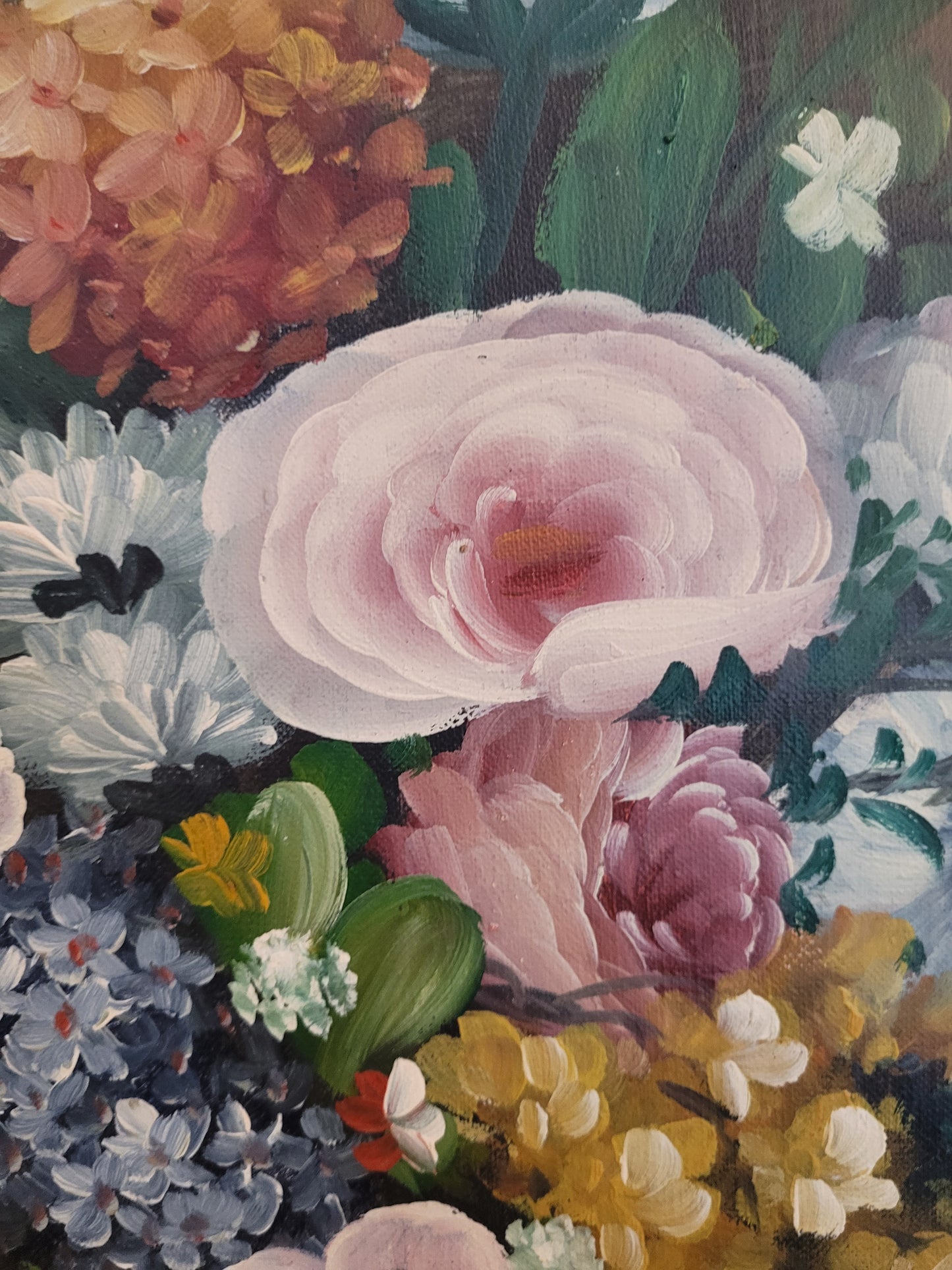 Europäische Schule (XX) Ölgemälde Blühendes Blumenstillleben 72x62cm