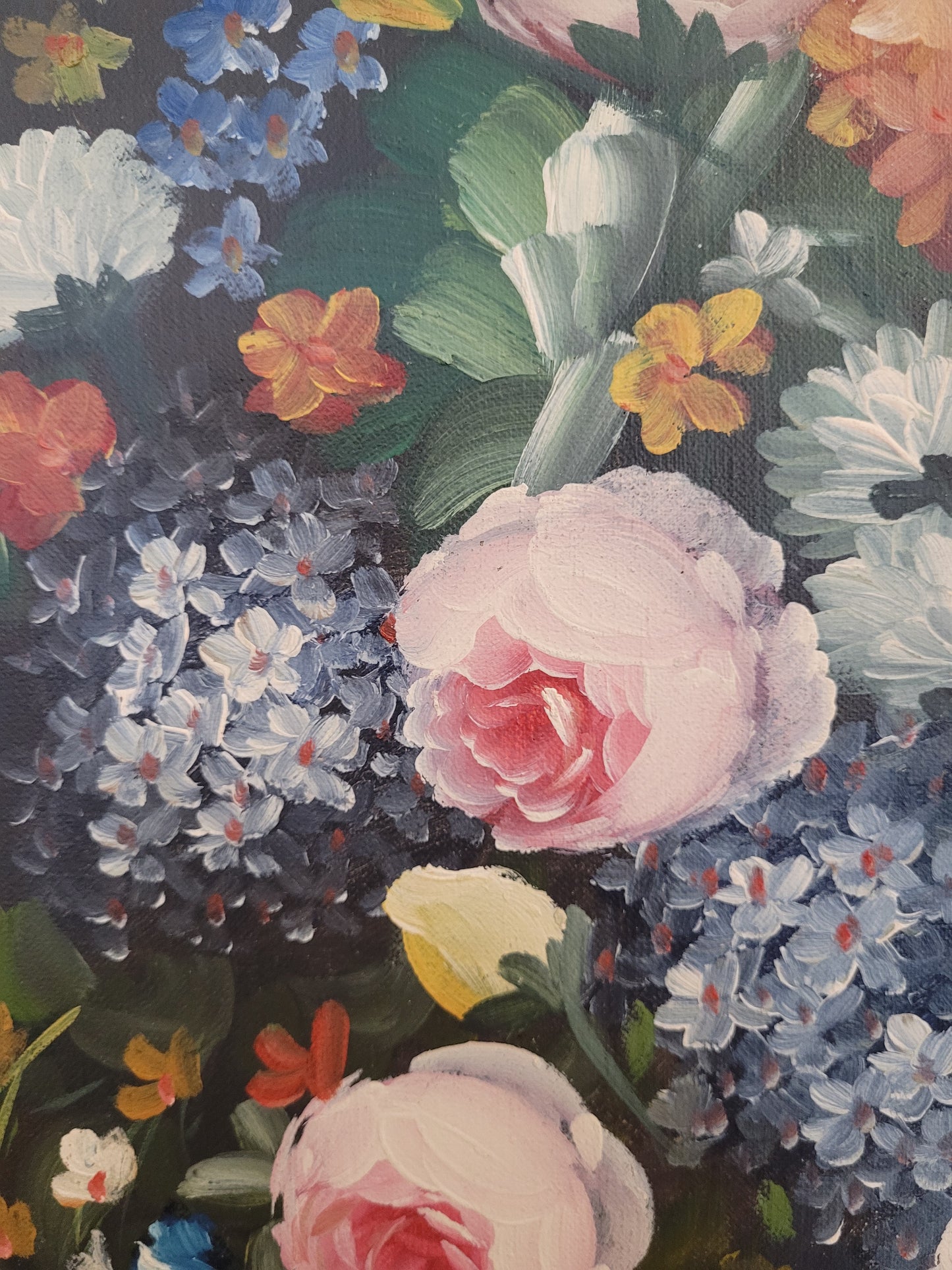 Europäische Schule (XX) Ölgemälde Blühendes Blumenstillleben 72x62cm