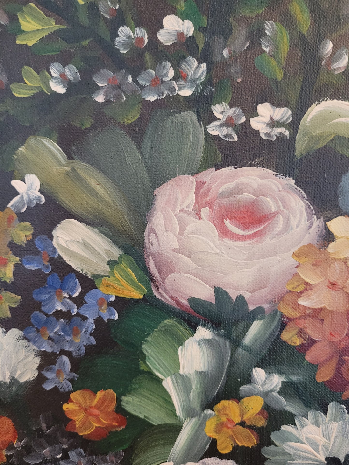 Europäische Schule (XX) Ölgemälde Blühendes Blumenstillleben 72x62cm