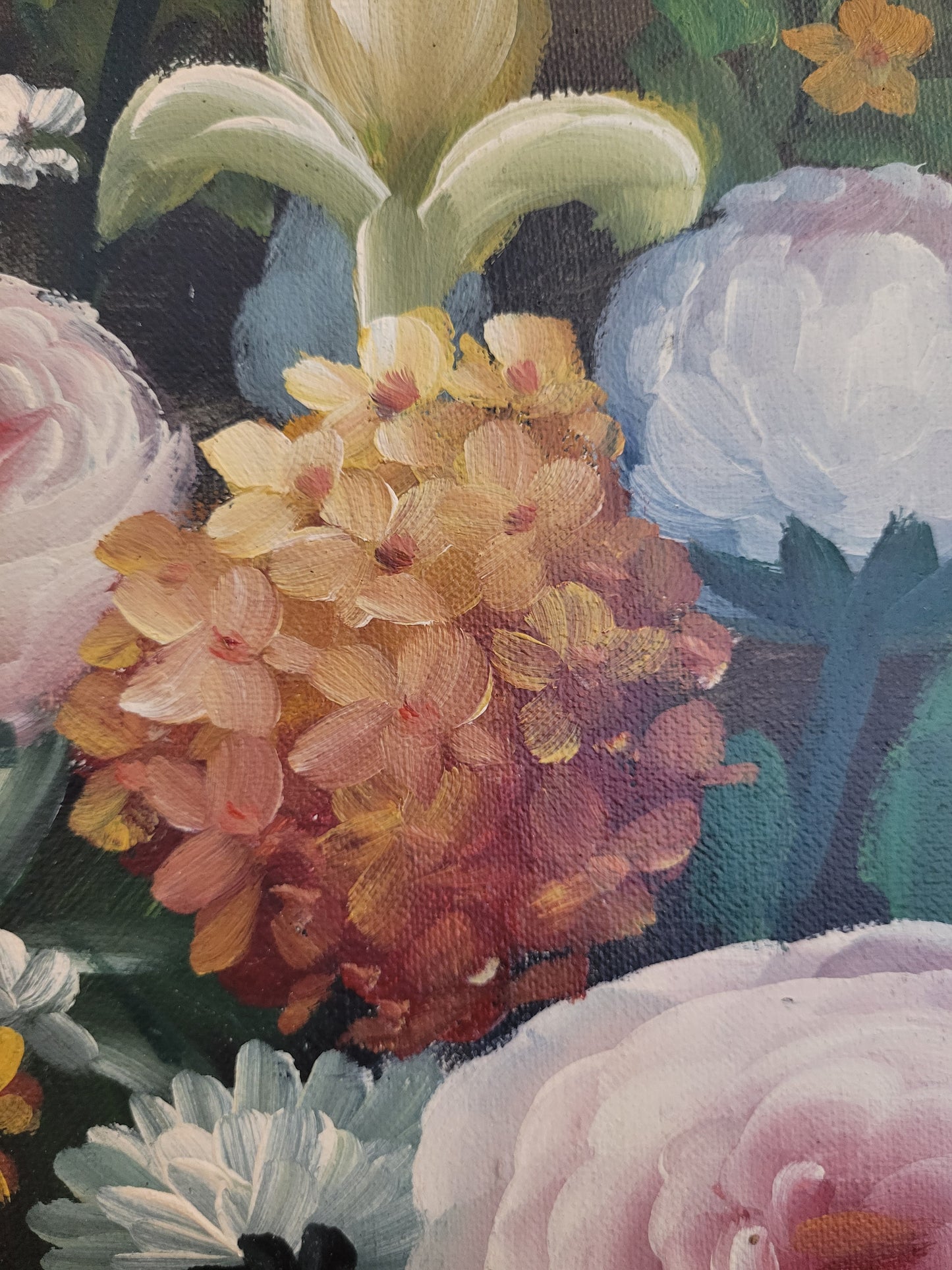 Europäische Schule (XX) Ölgemälde Blühendes Blumenstillleben 72x62cm