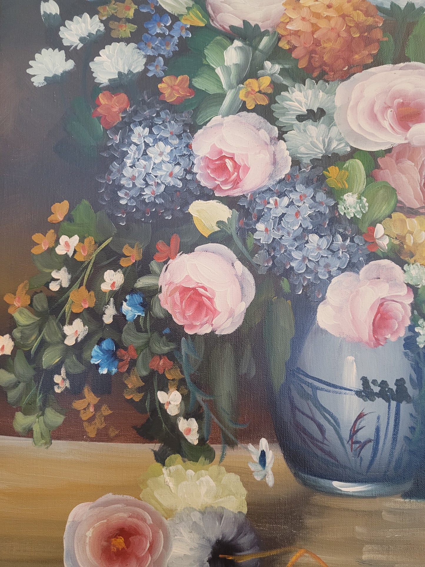 Europäische Schule (XX) Ölgemälde Blühendes Blumenstillleben 72x62cm