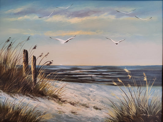 Deutsche Schule (XX) Ölgemälde Küstenlandschaft Sylt Handsigniert 55x70cm