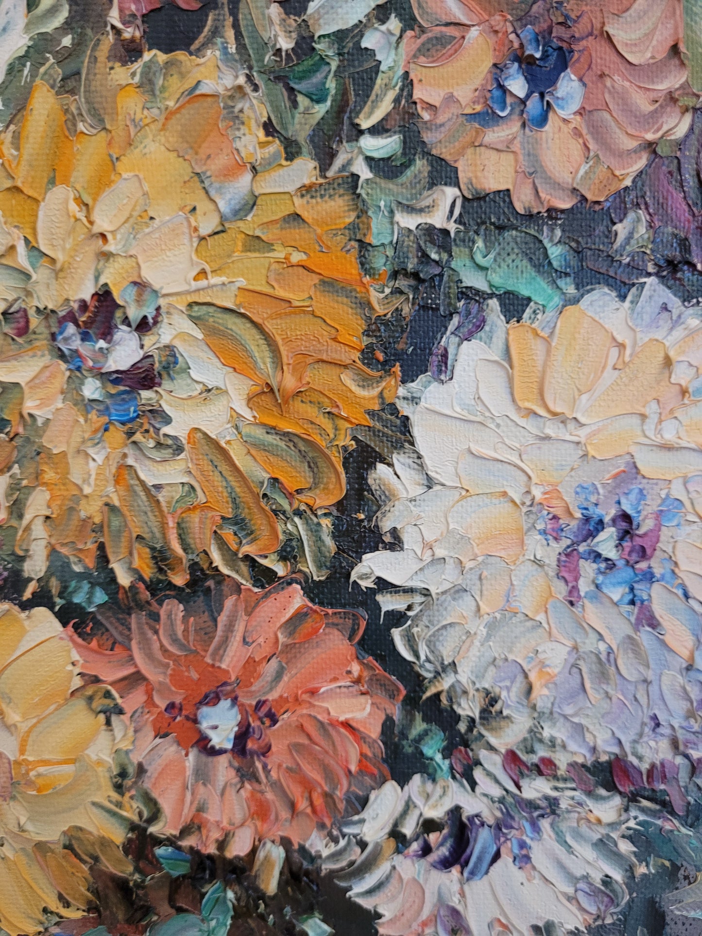 Europäische Schule (XX) Ölgemälde Kräftiges Blumenstillleben 62x51cm