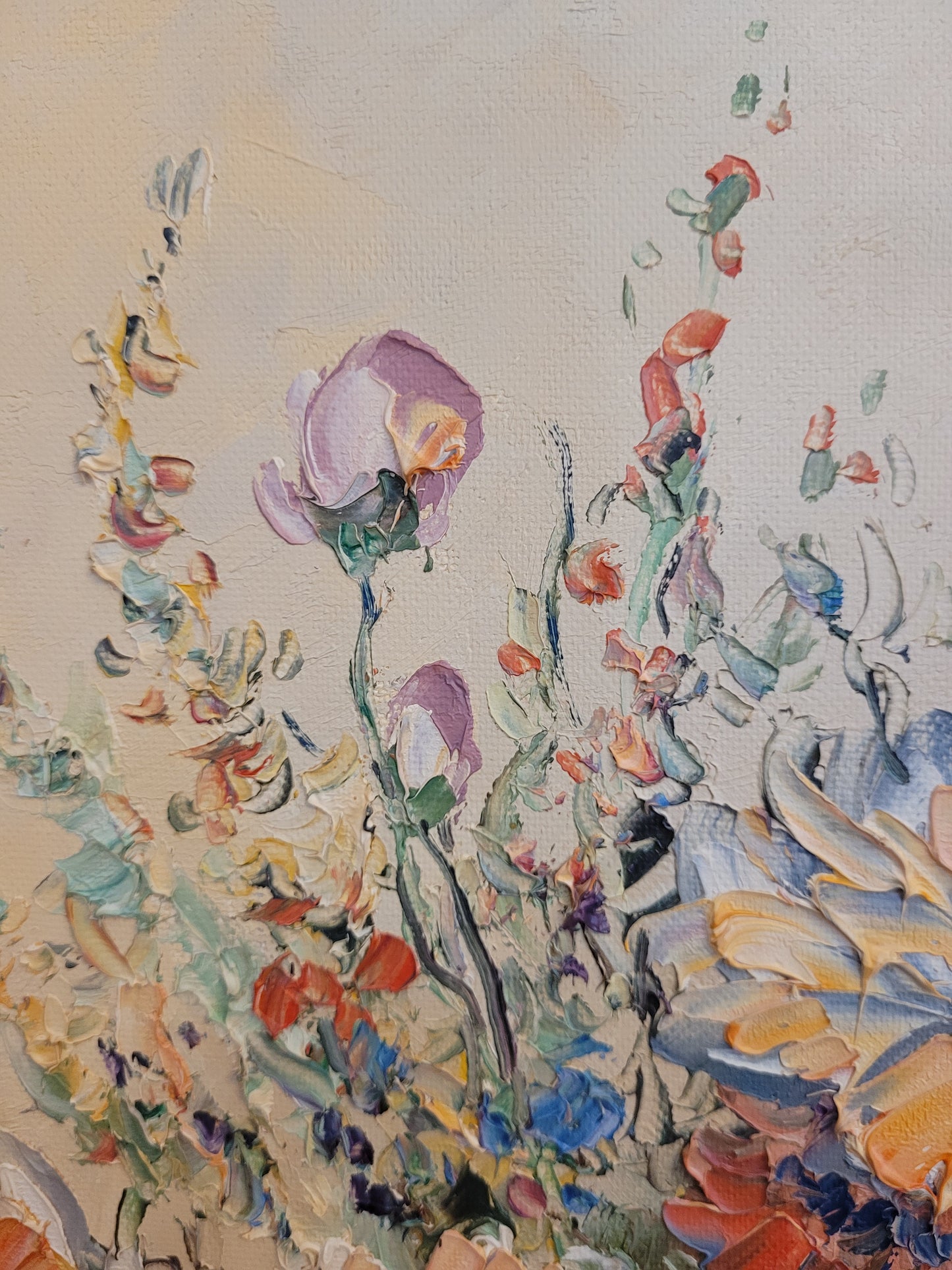 Europäische Schule (XX) Ölgemälde Kräftiges Blumenstillleben 62x51cm