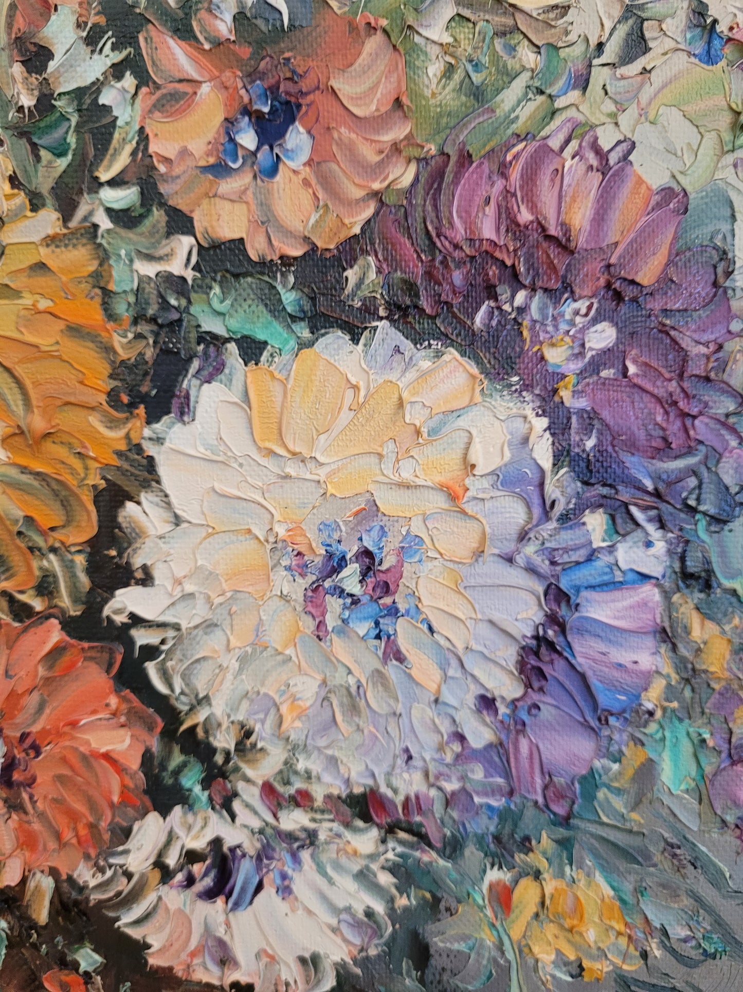 Europäische Schule (XX) Ölgemälde Kräftiges Blumenstillleben 62x51cm