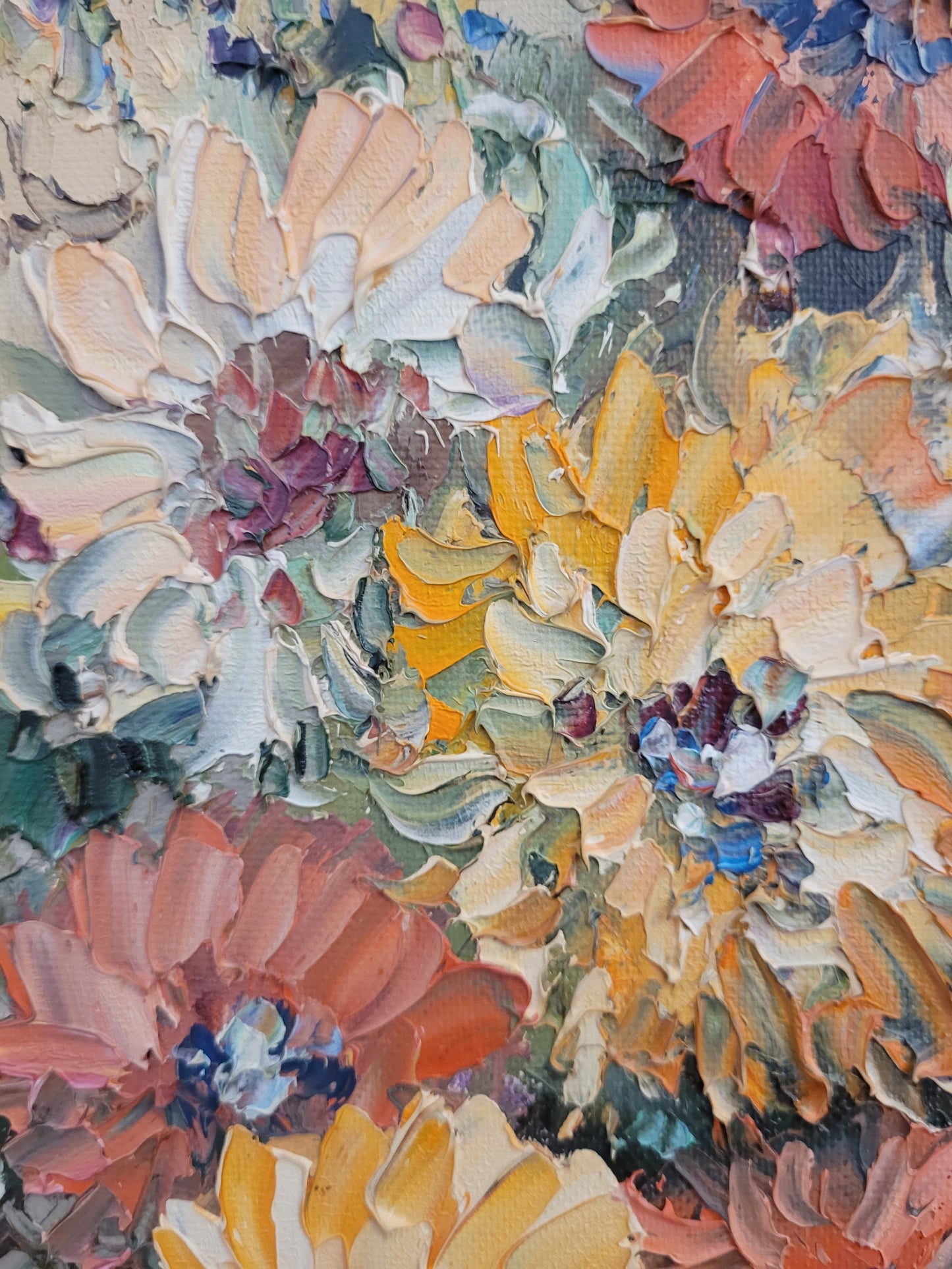 Europäische Schule (XX) Ölgemälde Kräftiges Blumenstillleben 62x51cm