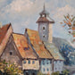 Franco (XX) Ölgemälde Handsigniert Dorflandschaft mit Fluss 55x62cm