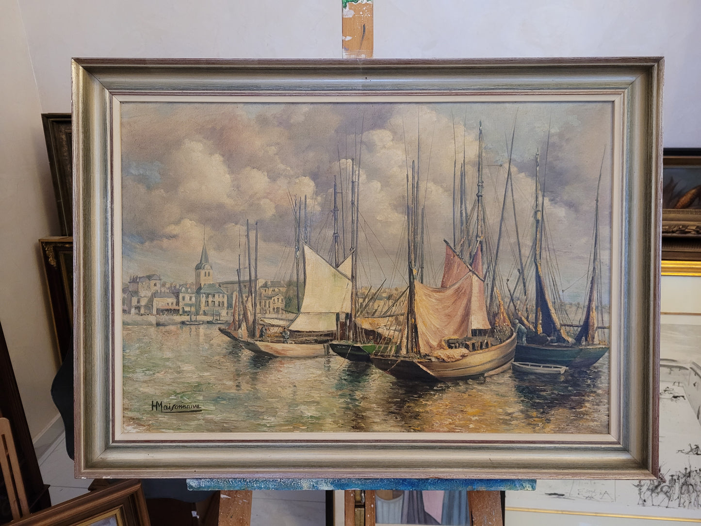 H. Maisonneeuve (XIX-XX) Ölgemälde Bretonischer Hafen 60x80cm