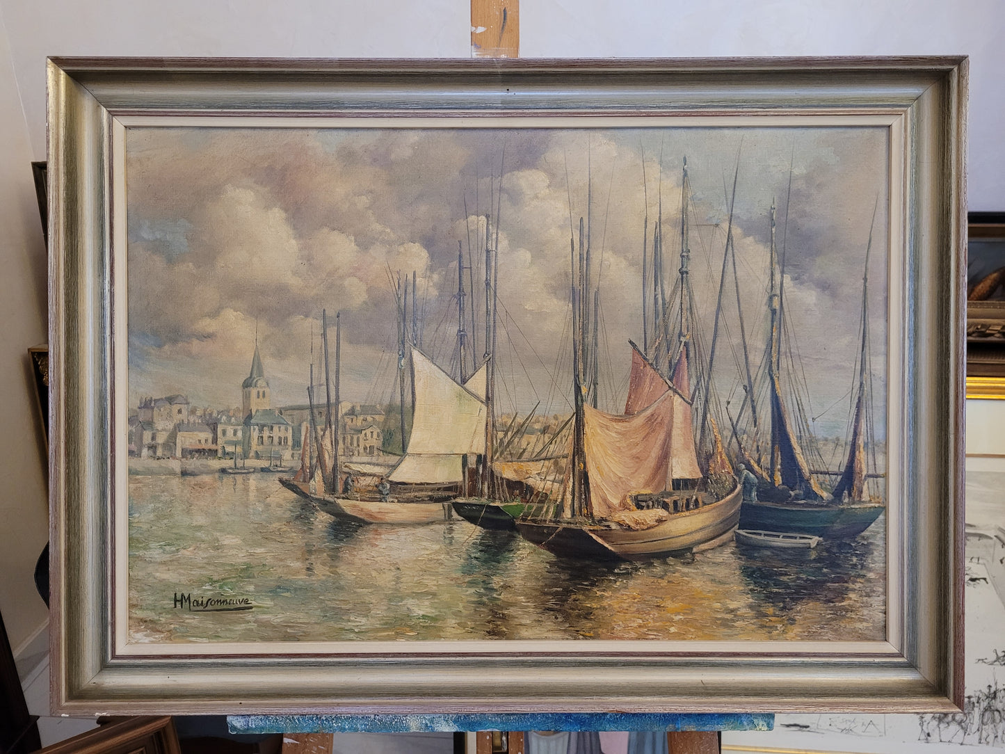 H. Maisonneeuve (XIX-XX) Ölgemälde Bretonischer Hafen 60x80cm