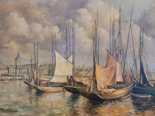 H. Maisonneeuve (XIX-XX) Ölgemälde Bretonischer Hafen 60x80cm