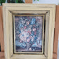 Vintage Gemälde Stillleben Holz auf Seide Blumenstillleben 30x23cm