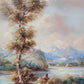 J. Tery (XX) Ölgemälde Idyllische Tallandschaft mit Angler 30x25cm