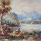 J. Tery (XX) Ölgemälde Idyllische Tallandschaft mit Angler 30x25cm