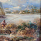 J. Tery (XX) Ölgemälde Idyllische Tallandschaft mit Angler 30x25cm