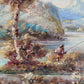 J. Tery (XX) Ölgemälde Idyllische Tallandschaft mit Angler 30x25cm