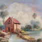 J. Tery (XX) Ölgemälde Sommerlandschaft Haus am See 25x30cm