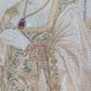 Europäisches Gobelin / Stickbild (XIX) Königin mit Friedenstaube 35x30cm