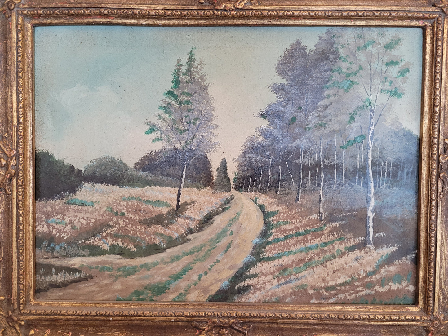 Ölgemälde (XX Century) Frühlingslandschaft mit Waldweg 50x67cm