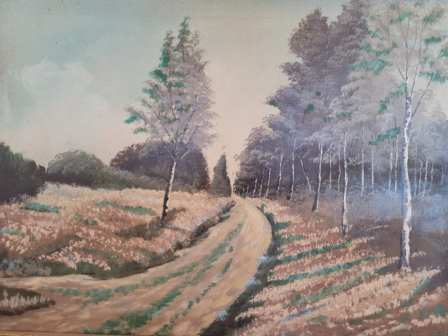 Ölgemälde (XX Century) Frühlingslandschaft mit Waldweg 50x67cm