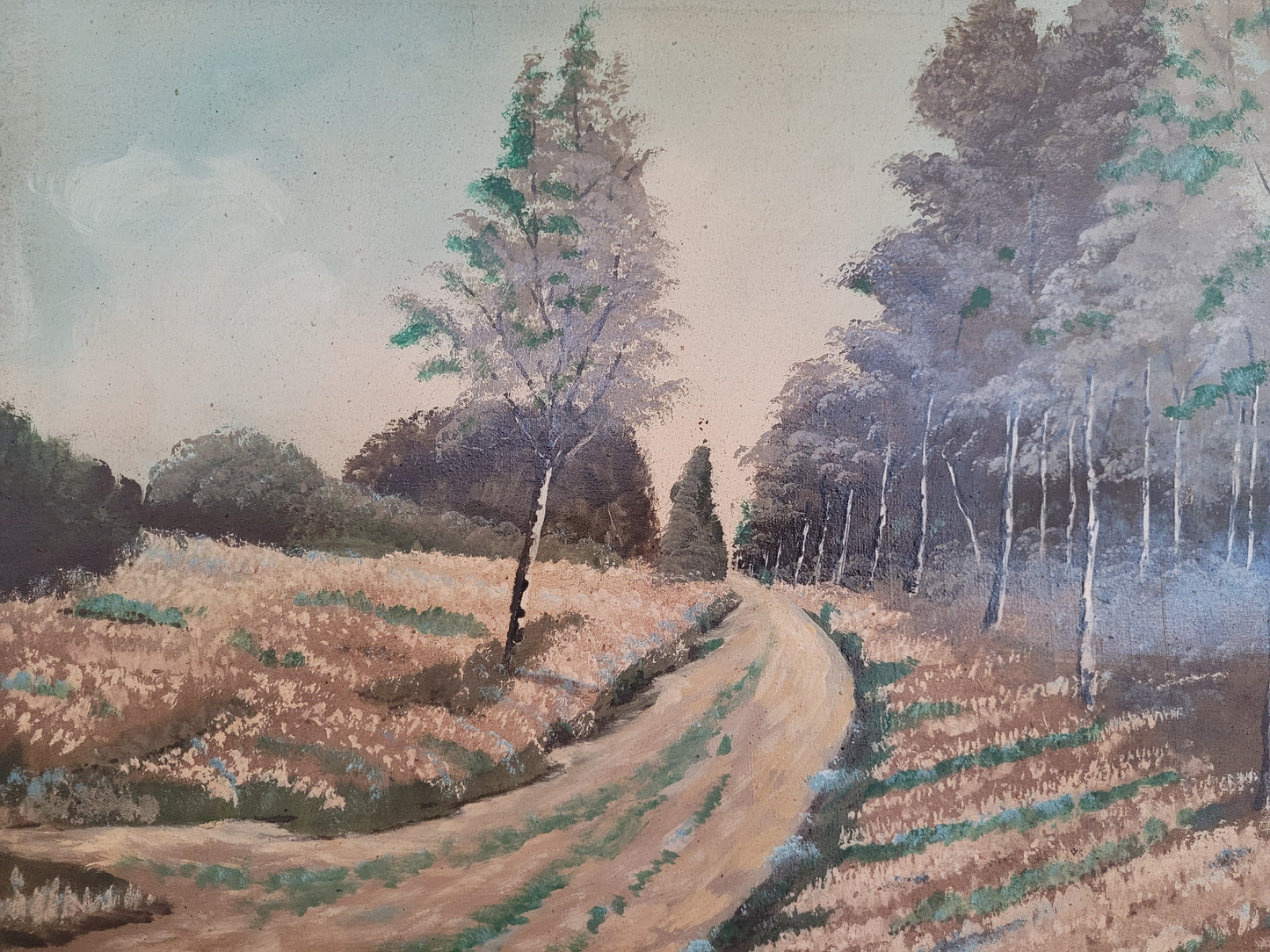 Ölgemälde (XX Century) Frühlingslandschaft mit Waldweg 50x67cm