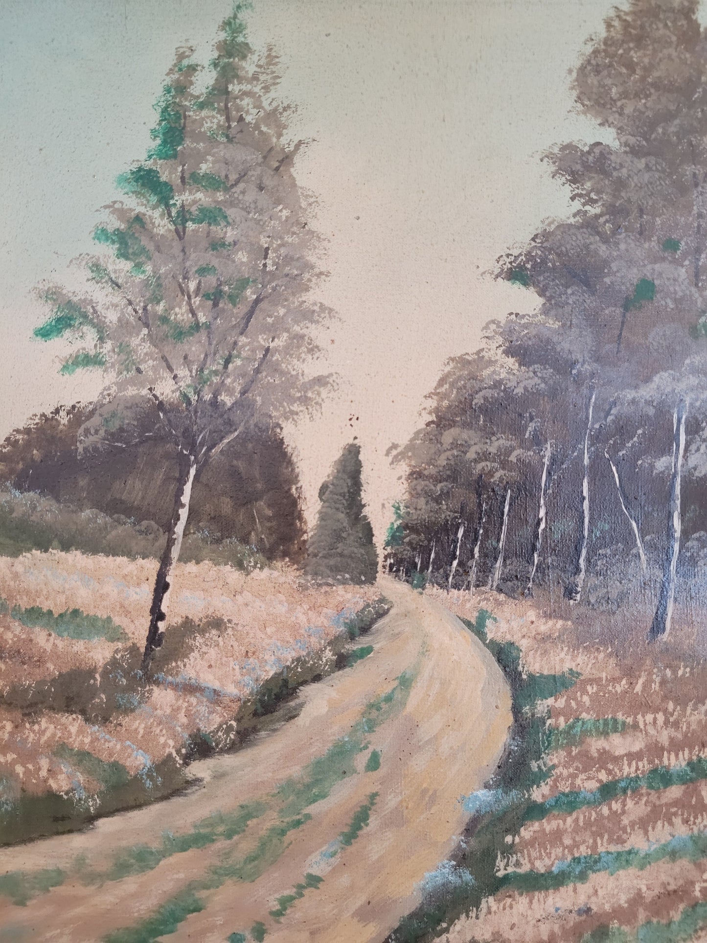 Ölgemälde (XX Century) Frühlingslandschaft mit Waldweg 50x67cm