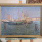 Europäische Schule (XX) Ölgemälde Handsigniert Blick auf Venedig 55x72cm