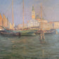 Europäische Schule (XX) Ölgemälde Handsigniert Blick auf Venedig 55x72cm