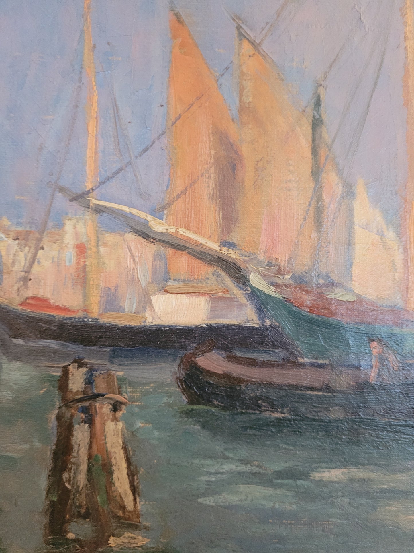 Europäische Schule (XX) Ölgemälde Handsigniert Blick auf Venedig 55x72cm