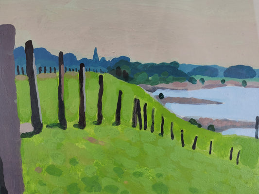 Michael Vogt (geb. 1957) Acrylmalerei Landschaft mit Blick auf einen See