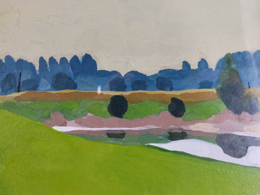 Michael Vogt (geb. 1957) Original Acrylmalerei Landschaft mit Waldsilhouette