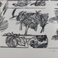 Original Holzschnitt, H.C. Künstlerabzug Handsigniert Pflanzen und Ranken